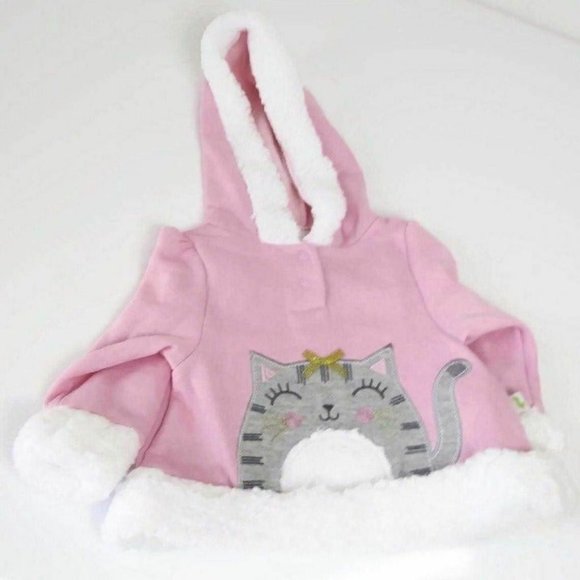 Baby Girl Winter Hoodie Outfit Warm Set 2 PC Cat Pink/Gray Duck.Duck.Goose Gift - Picture 3 of 11